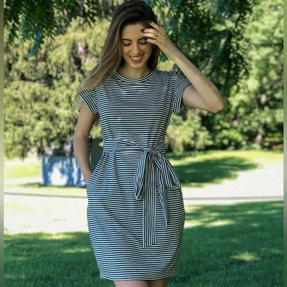 Black and white striped summer dress - Picture 1 of 3
